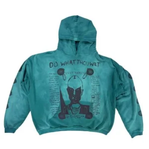 Erd Do What Thou Wilt Teal Hoodie Acid Wash