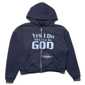Erd Yes I Do Believe In God Navy Blue Hoodie